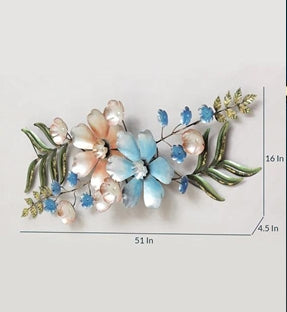 Luxurious 3D Metal Flower and Leaf Wall Hanging | 51 x 16 In