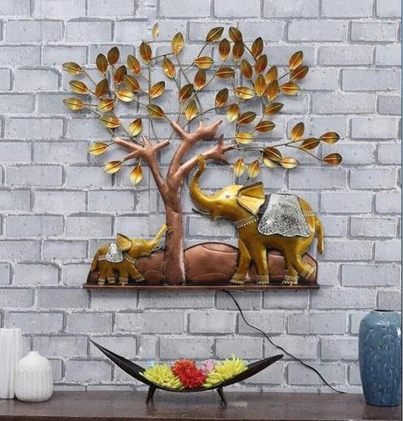 Handcrafted Metal Elephant Tree Wall Décor – Royal Golden Home Wall Art (35 x 35 Inch)
