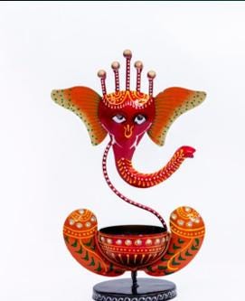 Hand-Painted Ganesha T-Light Holder: Metal Diya, Diwali Decor