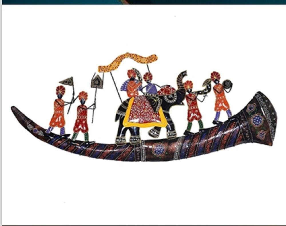Hand-Painted Metal Elephant Darbar Wall Art: Indian Royal Procession Sculpture