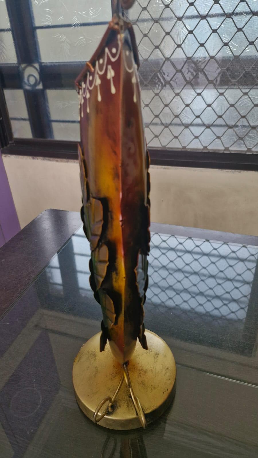 Hand-Painted Metal Peacock Decor | Indian Folk Art Showpiece | Horn Shaped Floral Vase |