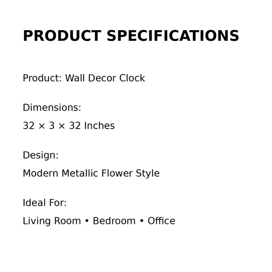 Modern Metallic Flower Wall Clock – Luxury Living Room Decor (32 × 3 × 32 Inches)