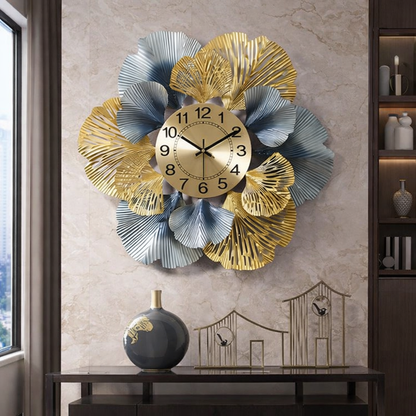 Modern Metallic Flower Wall Clock – Luxury Living Room Decor (32 × 3 × 32 Inches)