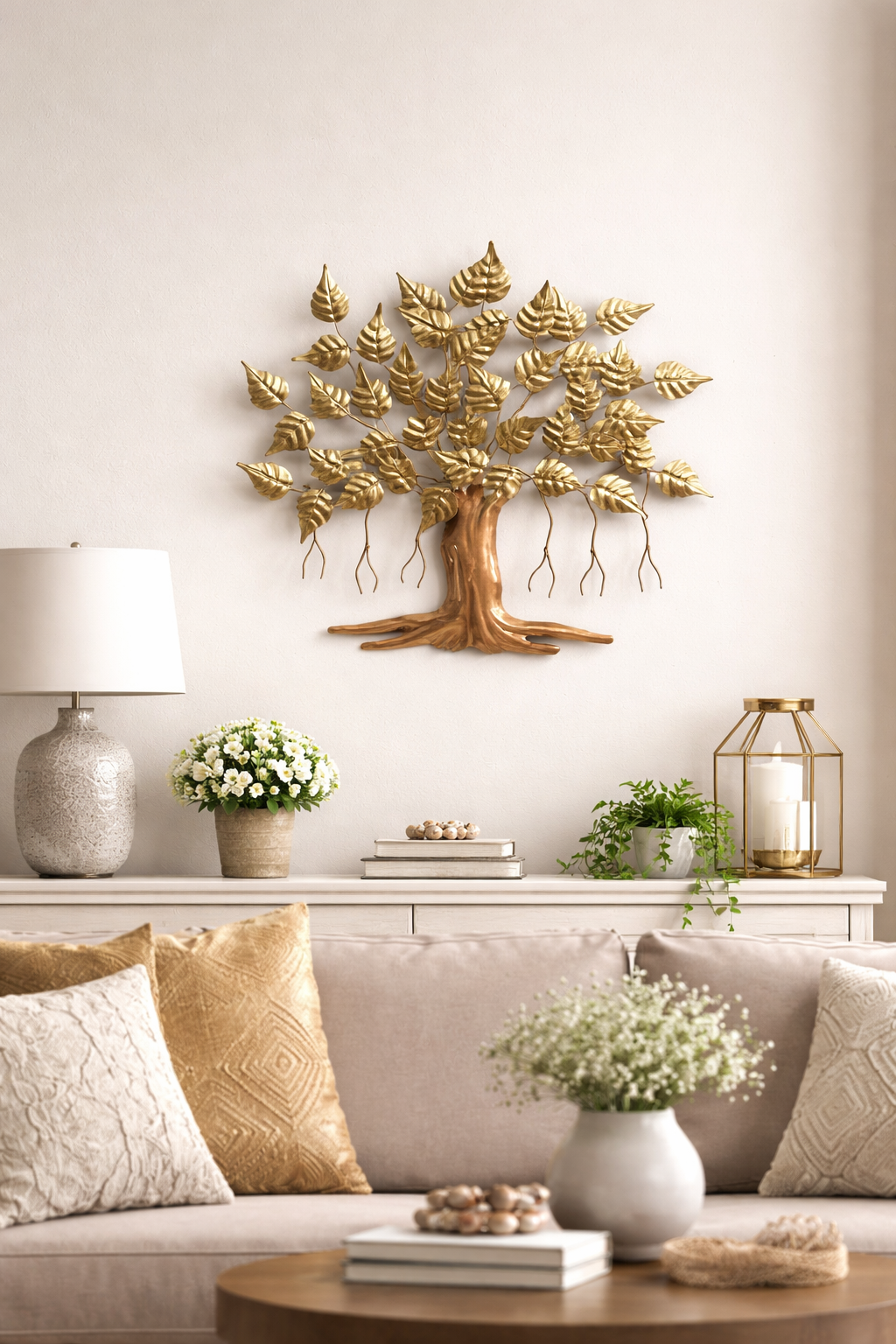 Handcrafted Golden Tree of Life Metal Wall Art | Luxury Home Décor (25 x 23 Inches)