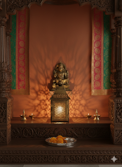 Traditional Brass Lantern Diya | Sacred Temple Decor & Pooja Room Accent