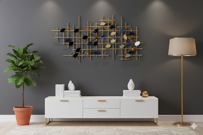 Elegant Modern Living Room with Geometric Metal Wall Art