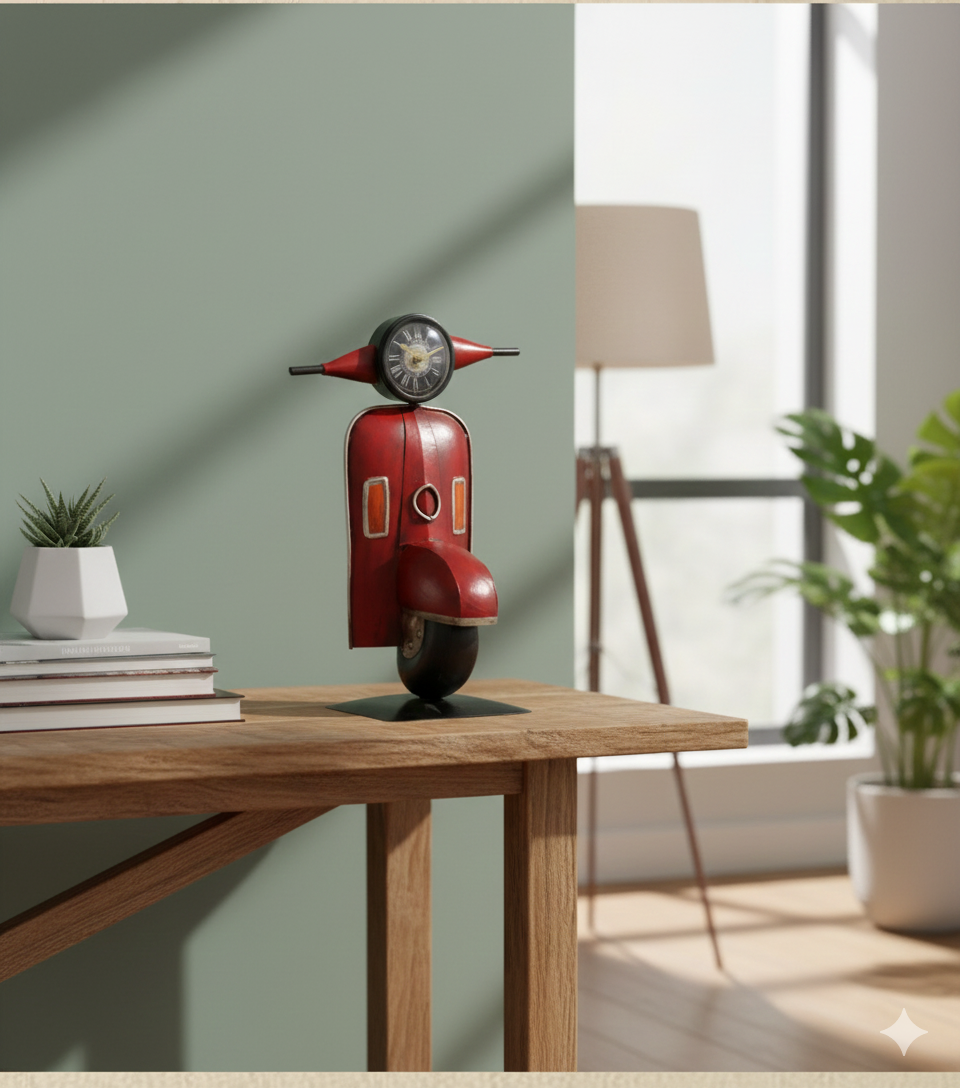 Handmade Antique Scooter Desk Clock | Unique Decorative Showpiece & Gift