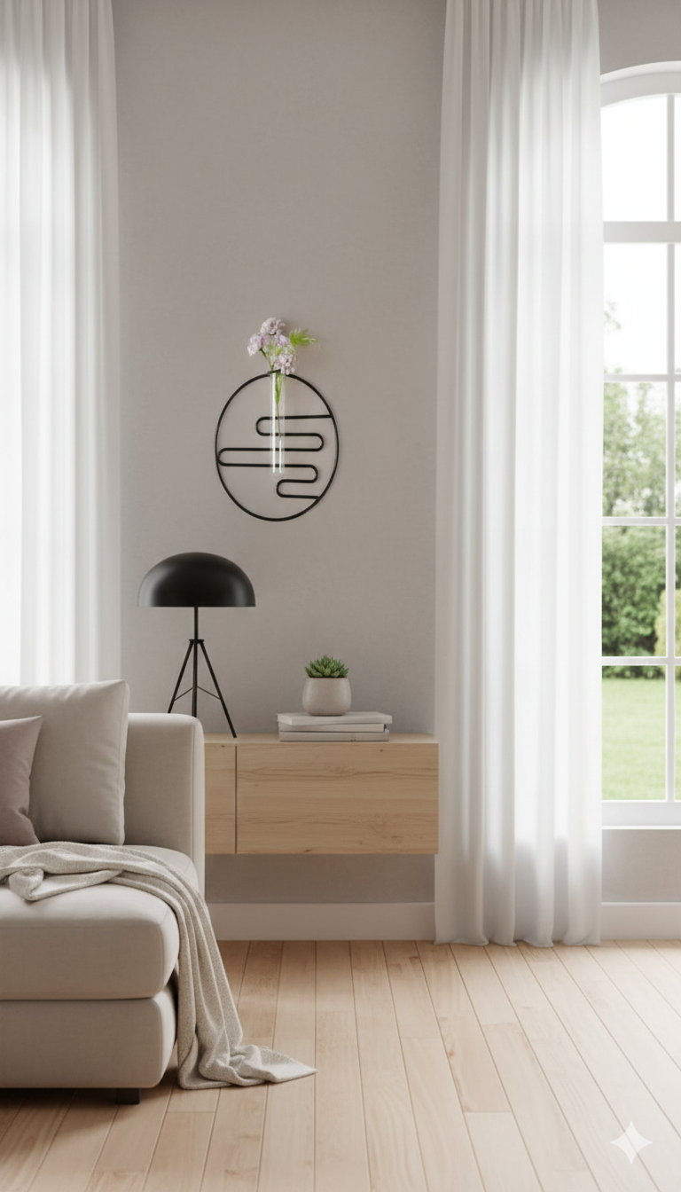 Modern Metal Circle Wall Hanging with Test Tube Planter for Hydroponics / Minimalist Vase (D-20cm x H-20cm)