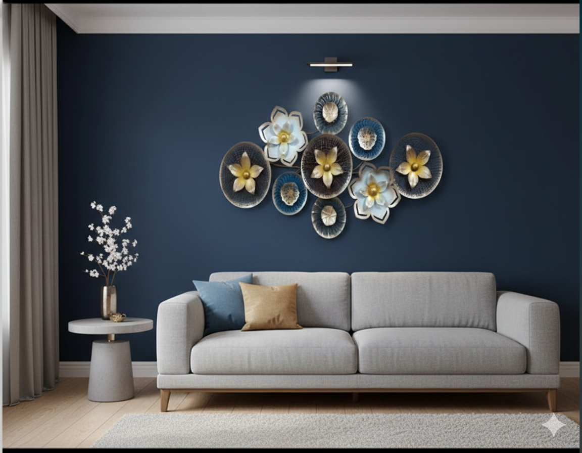 Elegant 9-Flower Cluster Metal Wall Decor