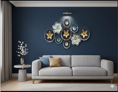 Elegant 9-Flower Cluster Metal Wall Decor