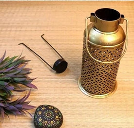 Handcrafted Antique Brass Cutwork Lantern | Decorative Metal Candle Holder