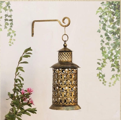 Handcrafted Antique Brass Hanging Lantern | Decorative Metal Cutwork Lantern for Interior Home Décor
