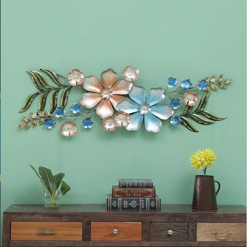 Luxurious 3D Metal Flower and Leaf Wall Hanging | 51 x 16 In