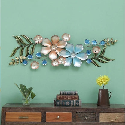 Luxurious 3D Metal Flower and Leaf Wall Hanging | 51 x 16 In