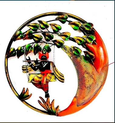 Handcrafted LED Krishna Wall Art with Swing – Premium Round Metal Home Décor (24 x 24 Inch)