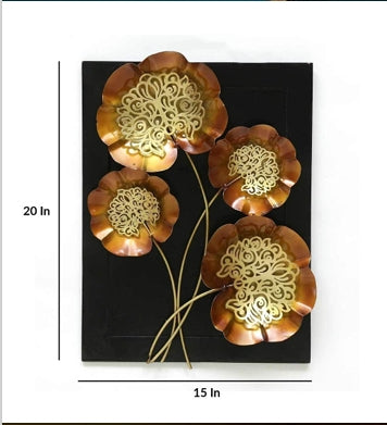 Handcrafted Metal Flower Wall Décor – Modern Golden Home Art (20 x 15 Inch)