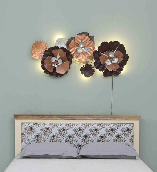 Vintage Floral Metal Wall Organizer with Storage Basket & 5 Key Hooks