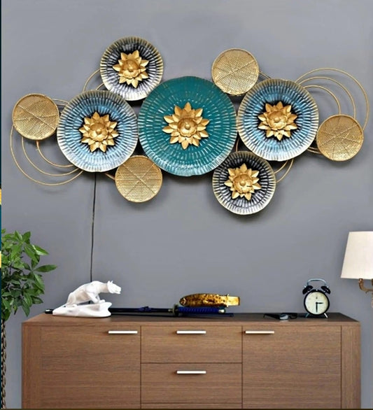 51" Teal & Gold 3D Lotus Metal Wall Art – Luxury Handcrafted Floral Sculpture