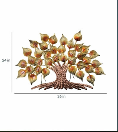 Luxury LED Backlit Bodhi Tree Metal Wall Art - Large Golden Peepal Tree Wall Hanging with Warm Lights for Living Room, Bedroom & Office (Handcrafted Home Decor)