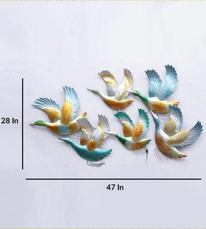 Flying Birds Metal Wall Art - Large 47" x 28" 3D Flock of Ducks Sculpture for Living Room & Garden Decor