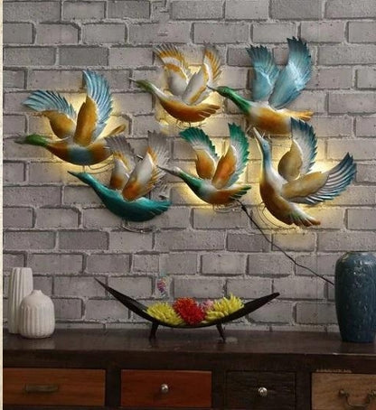 Flying Birds Metal Wall Art - Large 47" x 28" 3D Flock of Ducks Sculpture for Living Room & Garden Decor
