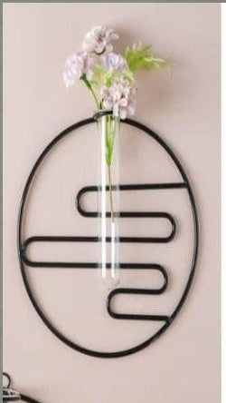 Modern Metal Circle Wall Hanging with Test Tube Planter for Hydroponics / Minimalist Vase (D-20cm x H-20cm)