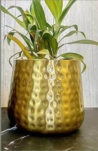 Luxury Brass Finish Hammered Metal Planter / Pot (D-15cm, H-14cm)