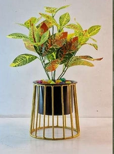 Small Indoor Planter on Elevated Gold Metal Stand