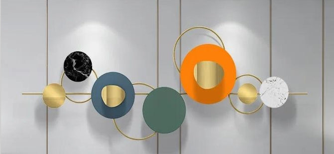 Mid-Century Modern Gold Metal Wall Sculpture (or) Abstract Gold Grid and Disc Art