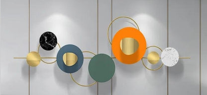 Mid-Century Modern Gold Metal Wall Sculpture (or) Abstract Gold Grid and Disc Art