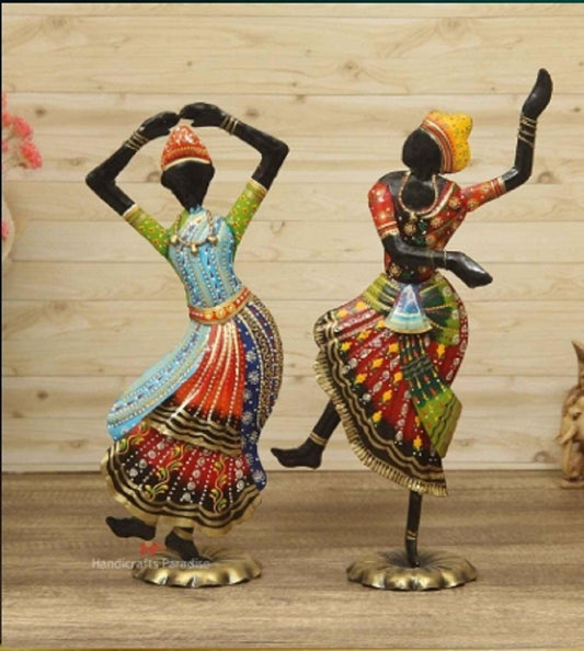 Hand-Painted Meenakari Indian Dancer Figurines: Colorful Metal Art Decor