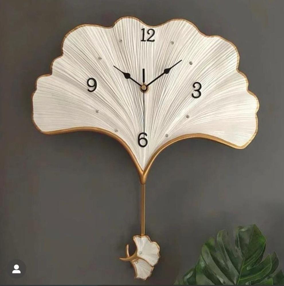 Blue Ginkgo Leaf Wall Clock: Mid-Century Modern Pendulum Art