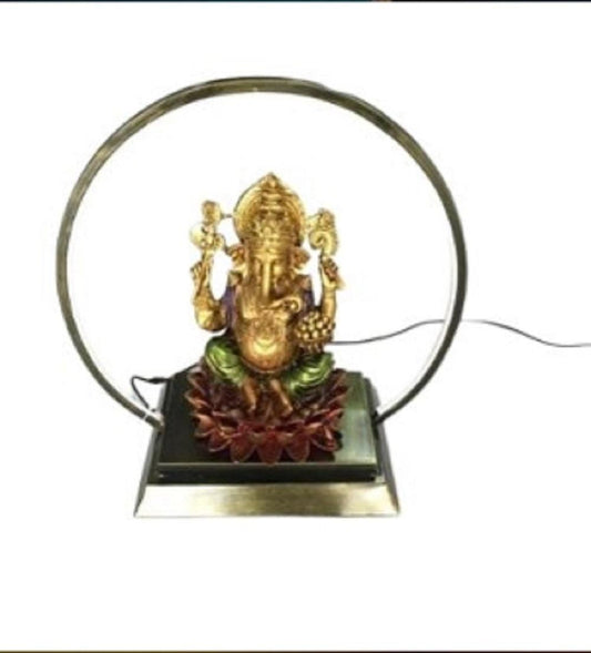 Modern Ganesha Lamp: Golden Ganpati Idol with LED Halo