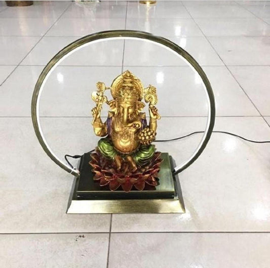 Modern Ganesha Lamp: Golden Ganpati Idol with LED Halo