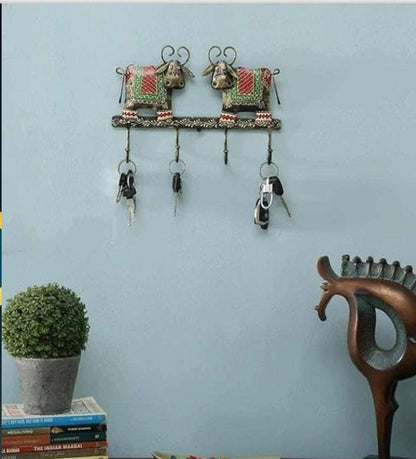 Hand-Painted Cow Key Hanger: Rajasthani Folk Art Metal Organizer