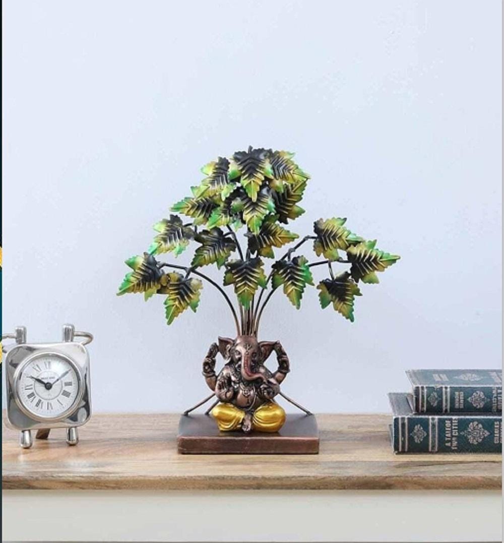 Ganesha Tree of Life Statue: Metal Hindu God Idol Showpiece