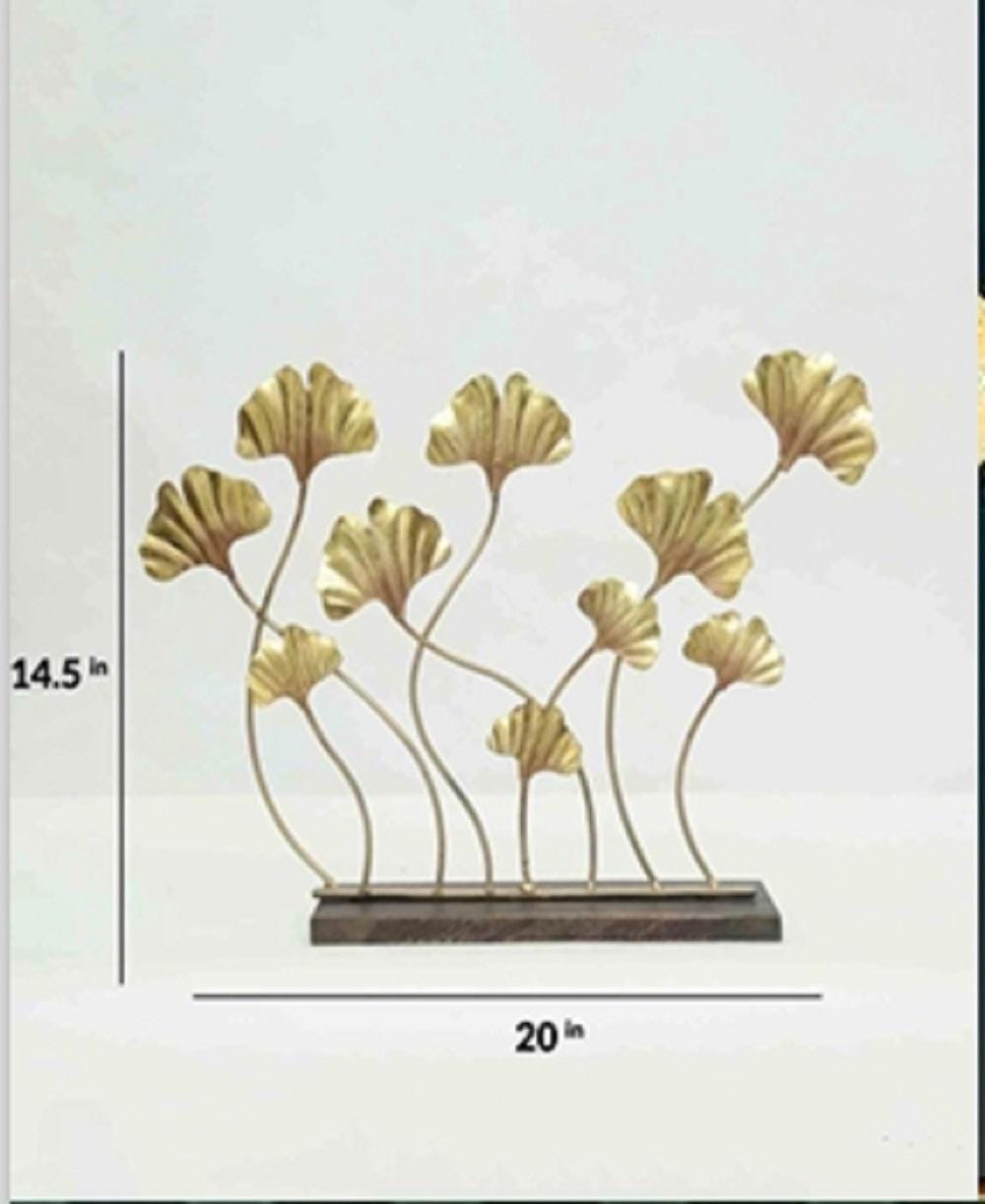 Golden Gingko Leaf Sculpture: Modern Metal Accent on Wood Base