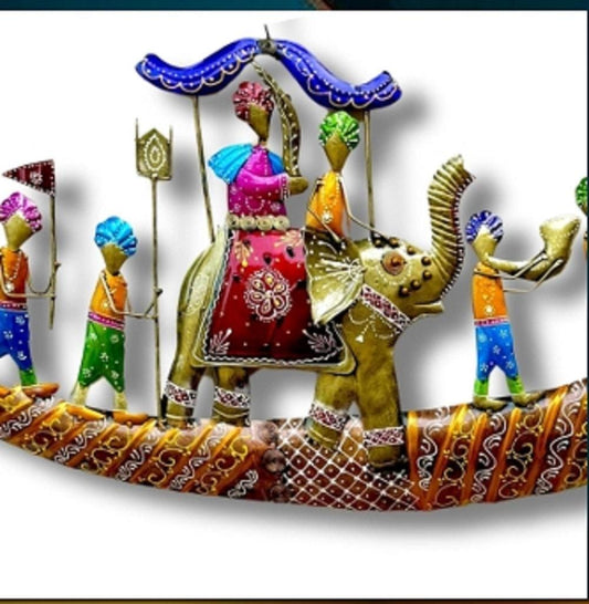 Hand-Painted Metal Elephant Darbar Wall Art: Indian Royal Procession Sculpture