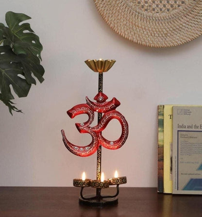 Decorative Metal OM Symbol Candle Stand - Ideal for Diwali, Meditation & Temple
