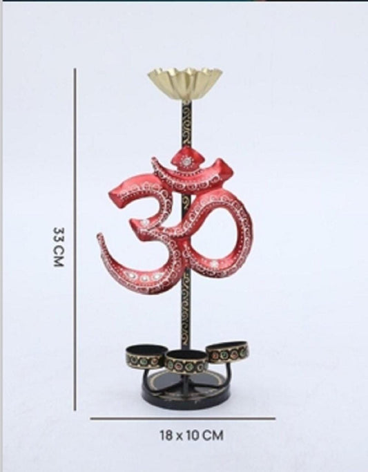 Decorative Metal OM Symbol Candle Stand - Ideal for Diwali, Meditation & Temple