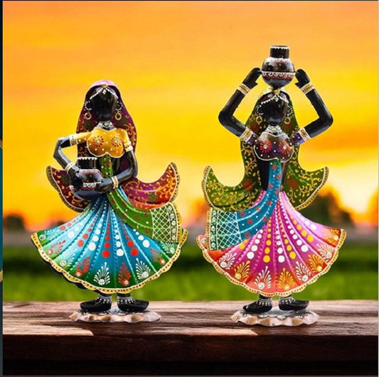 Vibrant Indian Handicraft Lady Figurine with Matka - Decorative Table/Console Accent