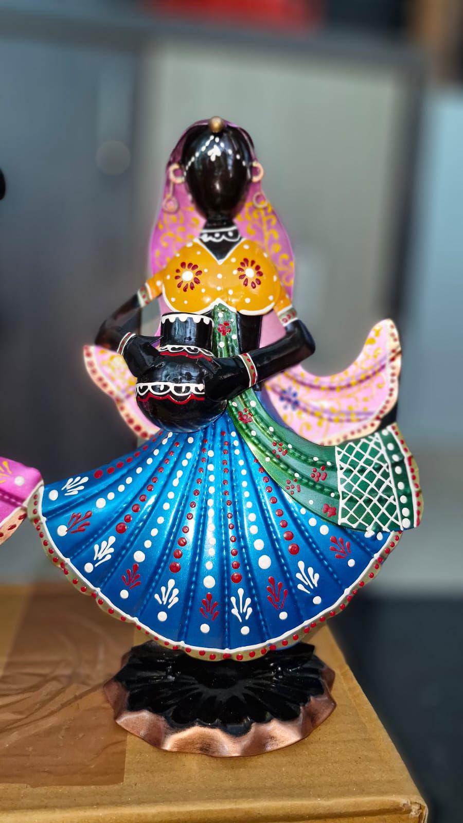 Vibrant Indian Handicraft Lady Figurine with Matka - Decorative Table/Console Accent