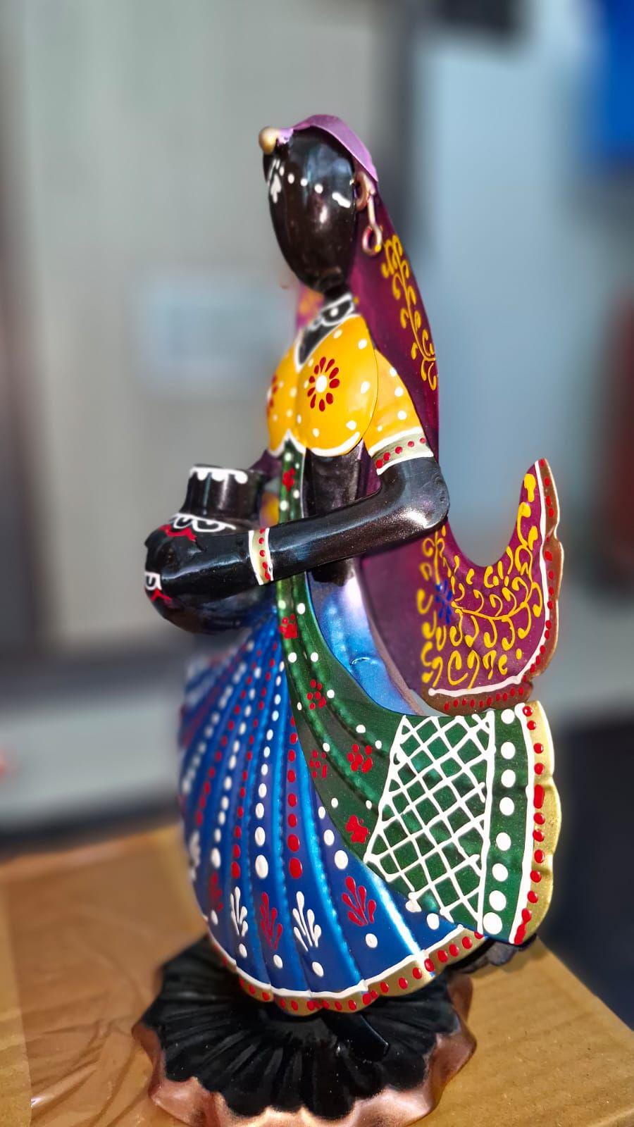 Vibrant Indian Handicraft Lady Figurine with Matka - Decorative Table/Console Accent