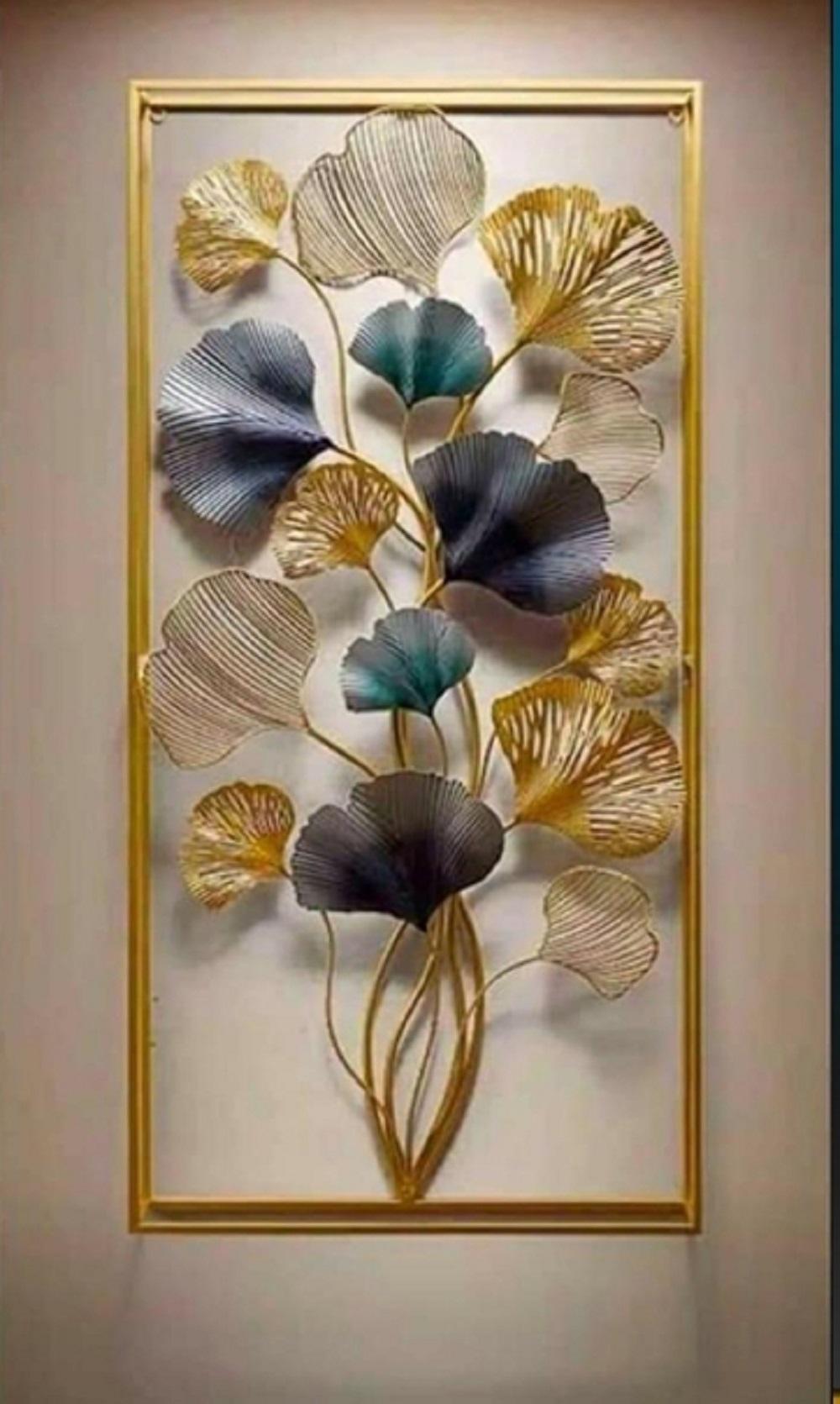 Luxurious Gold & Gray Ginkgo Metal Wall Hanging | 40 Inch Statement Piece
