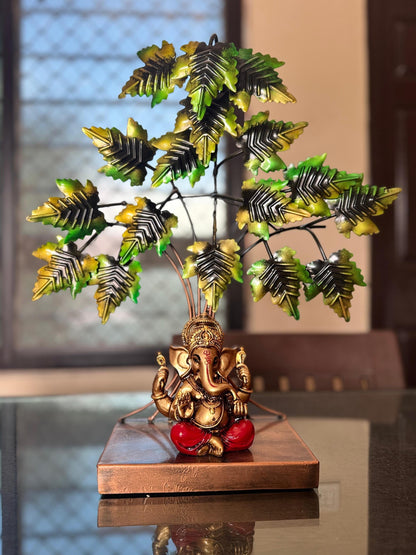 Ganesha Tree of Life Statue: Metal Hindu God Idol Showpiece