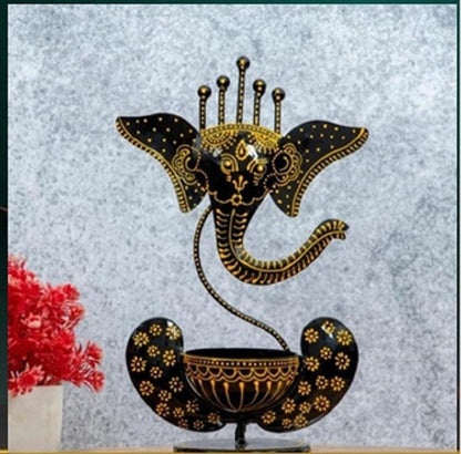 Hand-Painted Ganesha T-Light Holder: Metal Diya, Diwali Decor