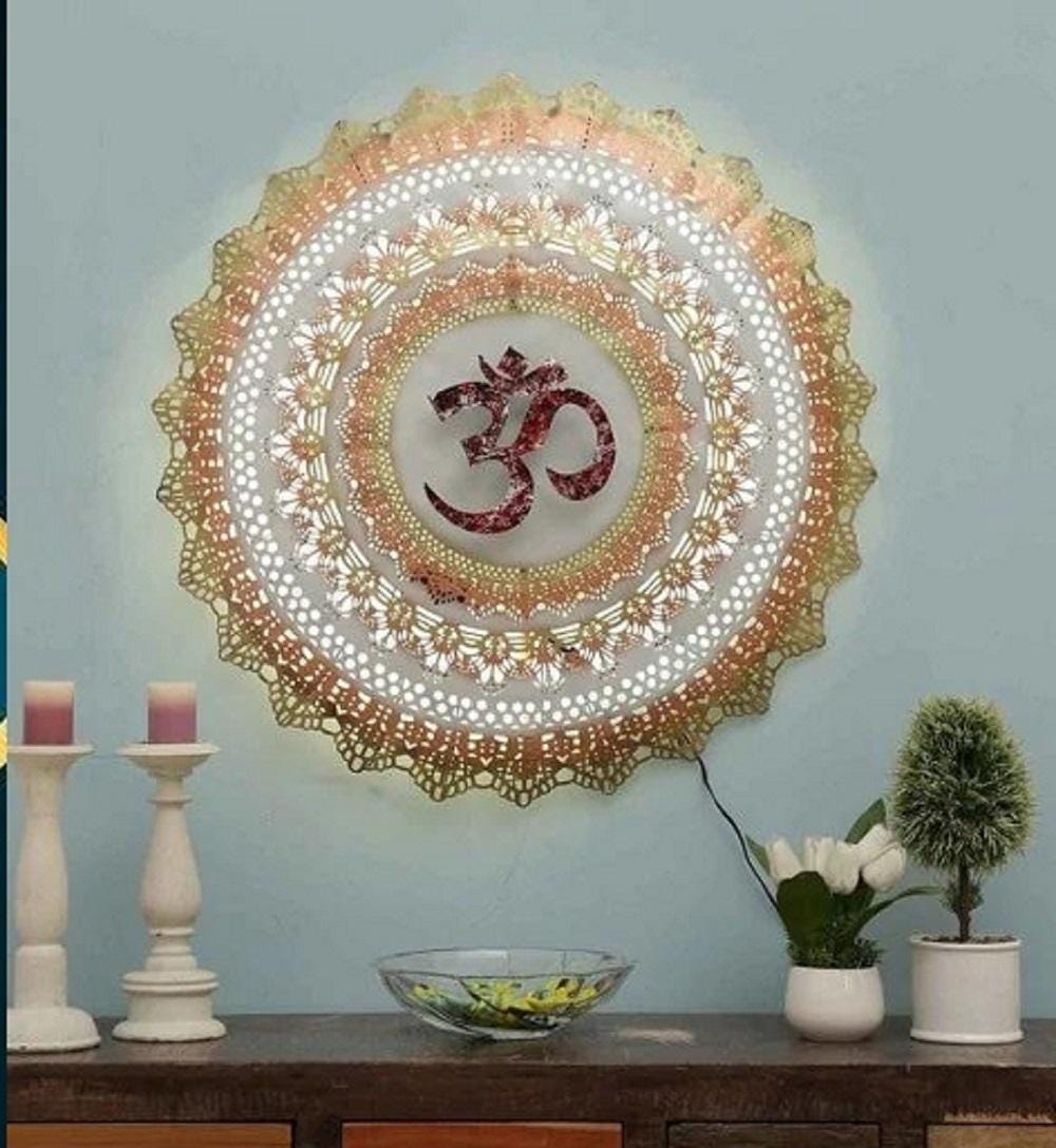 LED Mandala Om Wall Art: Golden Backlit Aum Decor - 24 inch