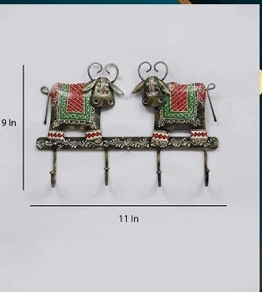 Hand-Painted Cow Key Hanger: Rajasthani Folk Art Metal Organizer