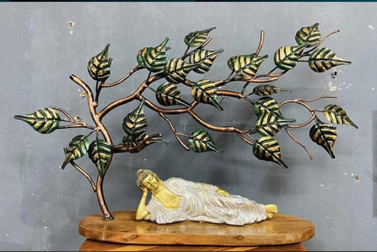 Reclining Buddha Sculpture: Metal Tree of Life, Zen Decor (16x27x7 inches)