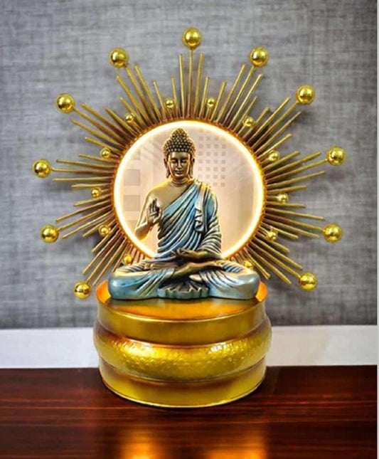 LED Sunburst Buddha Statue: Golden Halo Zen Altar Decor